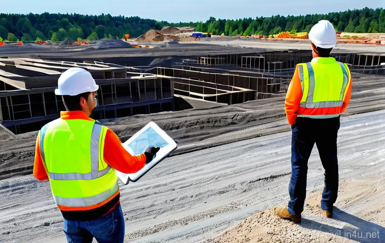 토목공학에서 측량 기술 활용 - **Prompt 1: Aerial Construction Site with Drone and 3D Modeling**
    A high-resolution aerial photo...