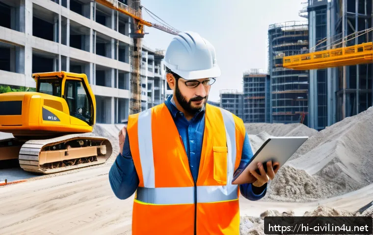 토목공학자들의 해외 연수 경험 - A detailed modern civil engineering construction site in an international setting, showcasing engine...