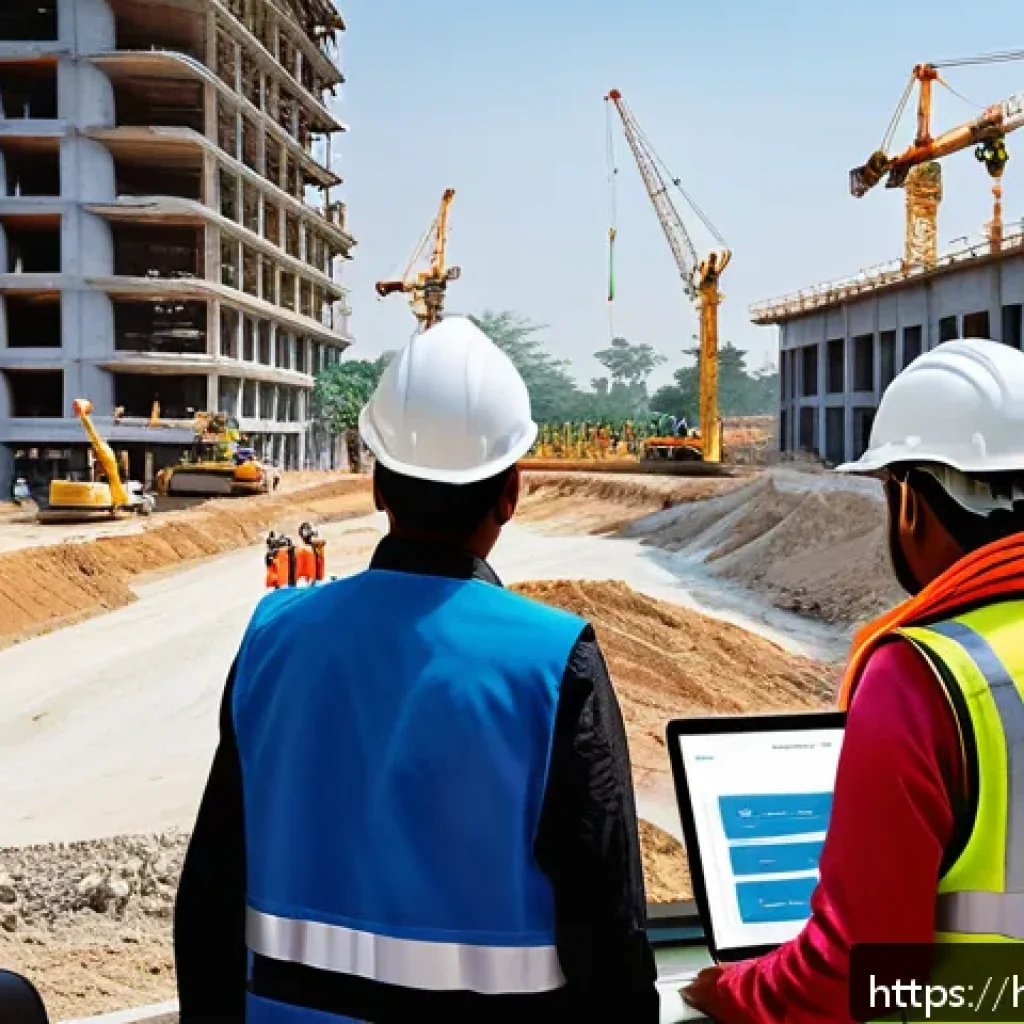토목공학 실무에서 자주 발생하는 문제 - A modern civil engineering project site in India showcasing smart project management techniques, fea...