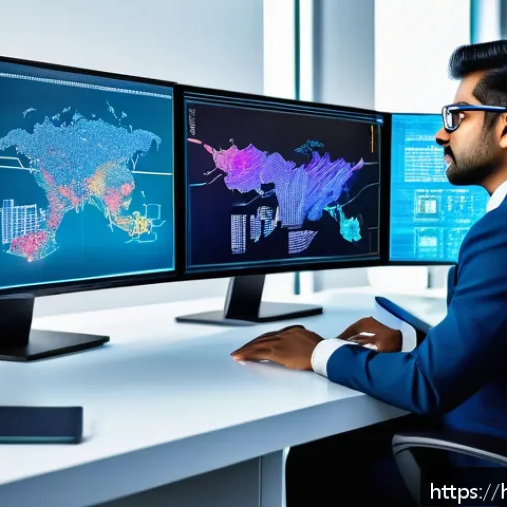 토목공학과 인공지능의 활용 - A highly detailed digital engineering workspace showing an Indian engineer using AI-powered structur...