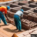 토목공학 실무에서의 비용 절감 방법 - A detailed construction site scene showcasing smart material selection and management in a Hindi-spe...