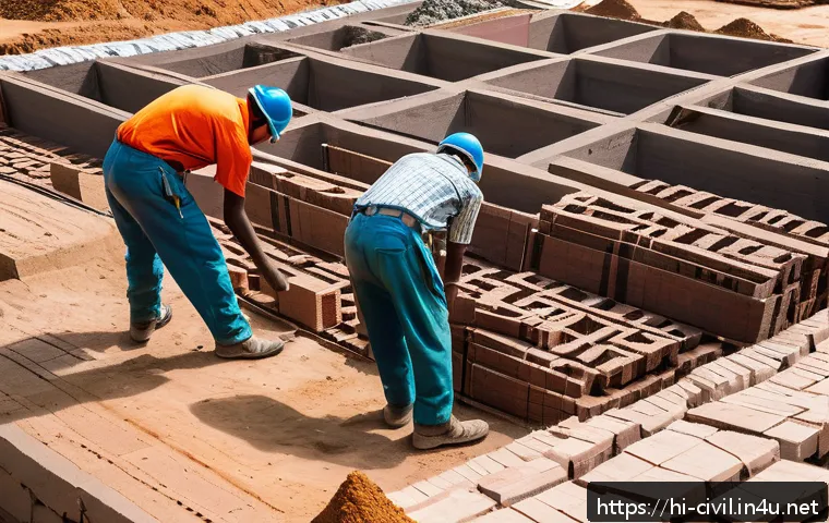 토목공학 실무에서의 비용 절감 방법 - A detailed construction site scene showcasing smart material selection and management in a Hindi-spe...